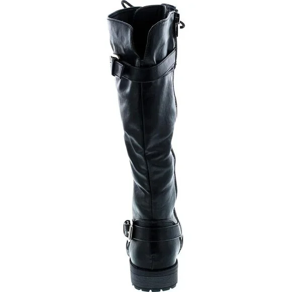 Mango 27 Womens Knee High Buckle Riding Lace Up adjustable Black Long Boots - Picture 4 of 8